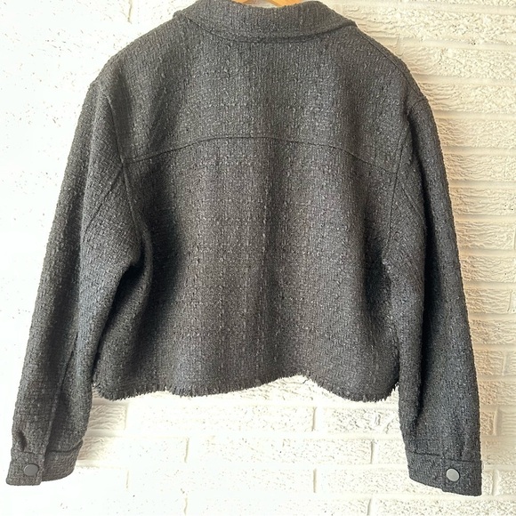 NEW! House of Harlow 1960 Tweed Jacket/Raw Hem/ Snap Front/Front Pockets/Black - Picture 7 of 16